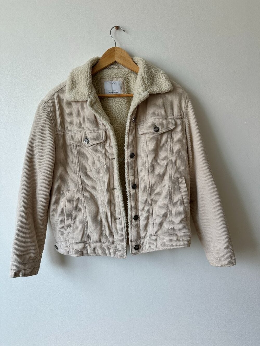 Bershka Cream Corduroy Sherpa Jacket